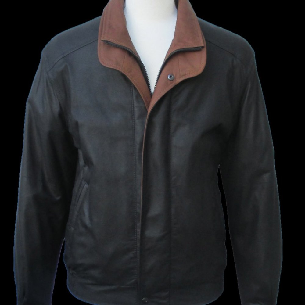 Men's Lamb Skin Leather Double Collar Jacket.